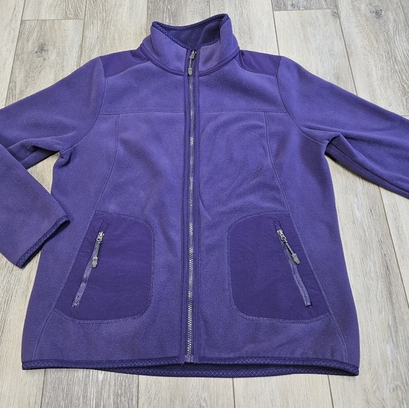 Green Tea Purple Fleece Zip Up Jacket Pocket Women's Large Athleisure Activewear - Picture 1 of 8